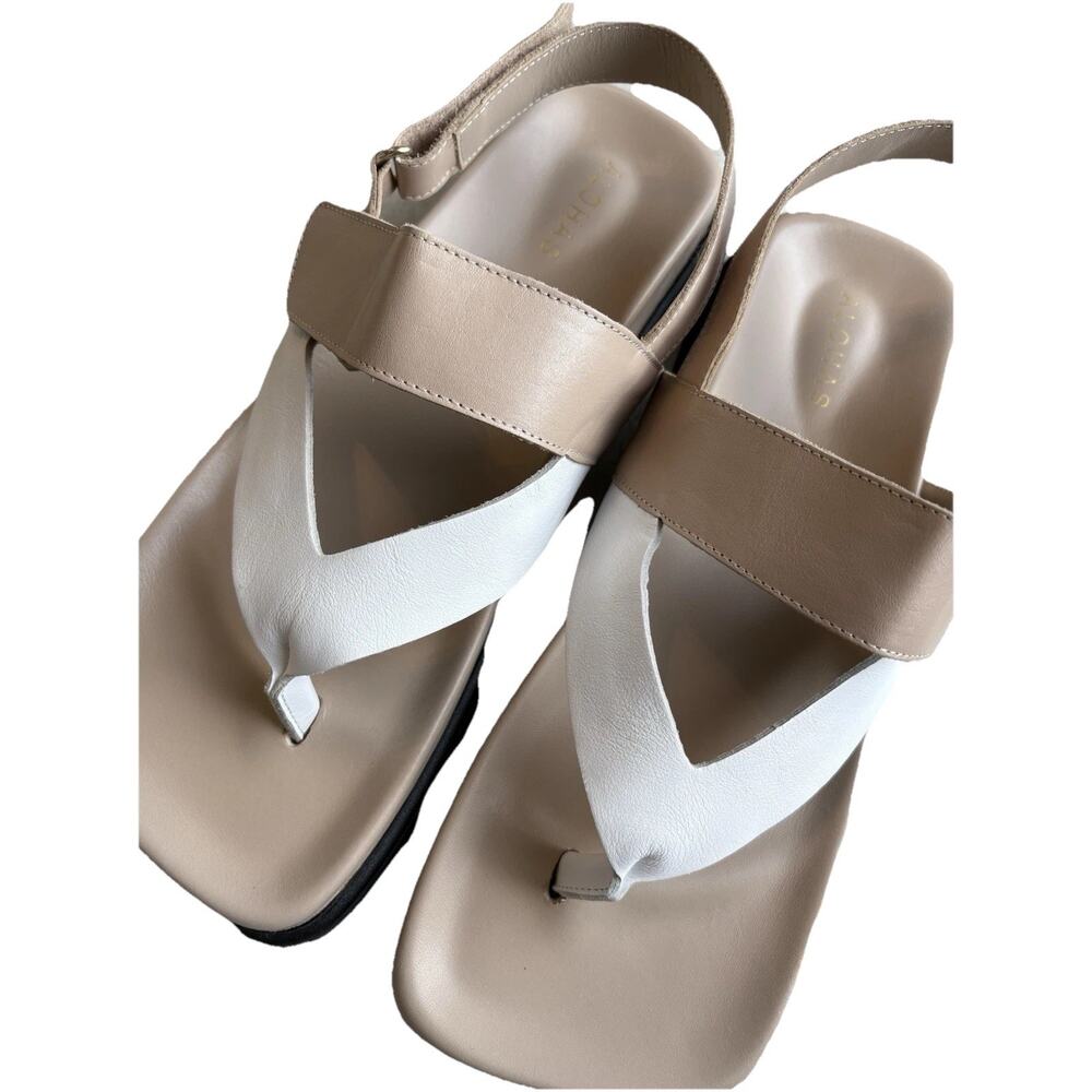 Alohas Decade Bicolor Sandals Thong-style White and Beige Size 11 Square Toe - Picture 10 of 11